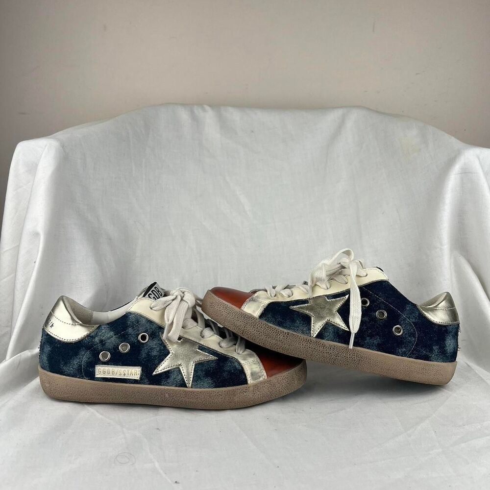 Vintage Golden Goose Ball Star Sneakers Blue denim with Silver Star Size 8 (38)